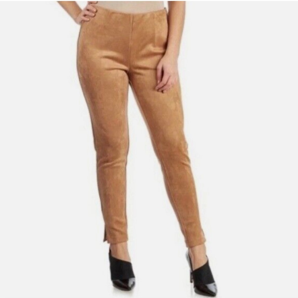 Faux Suede Ankle Pants Slim Fit Flat Front Tan Zac & Rachel Women’s Size XL